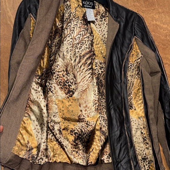 Vintage Koos Womens Leather and Tweed Jacket with Animal Print Detail - Picture 8 of 11